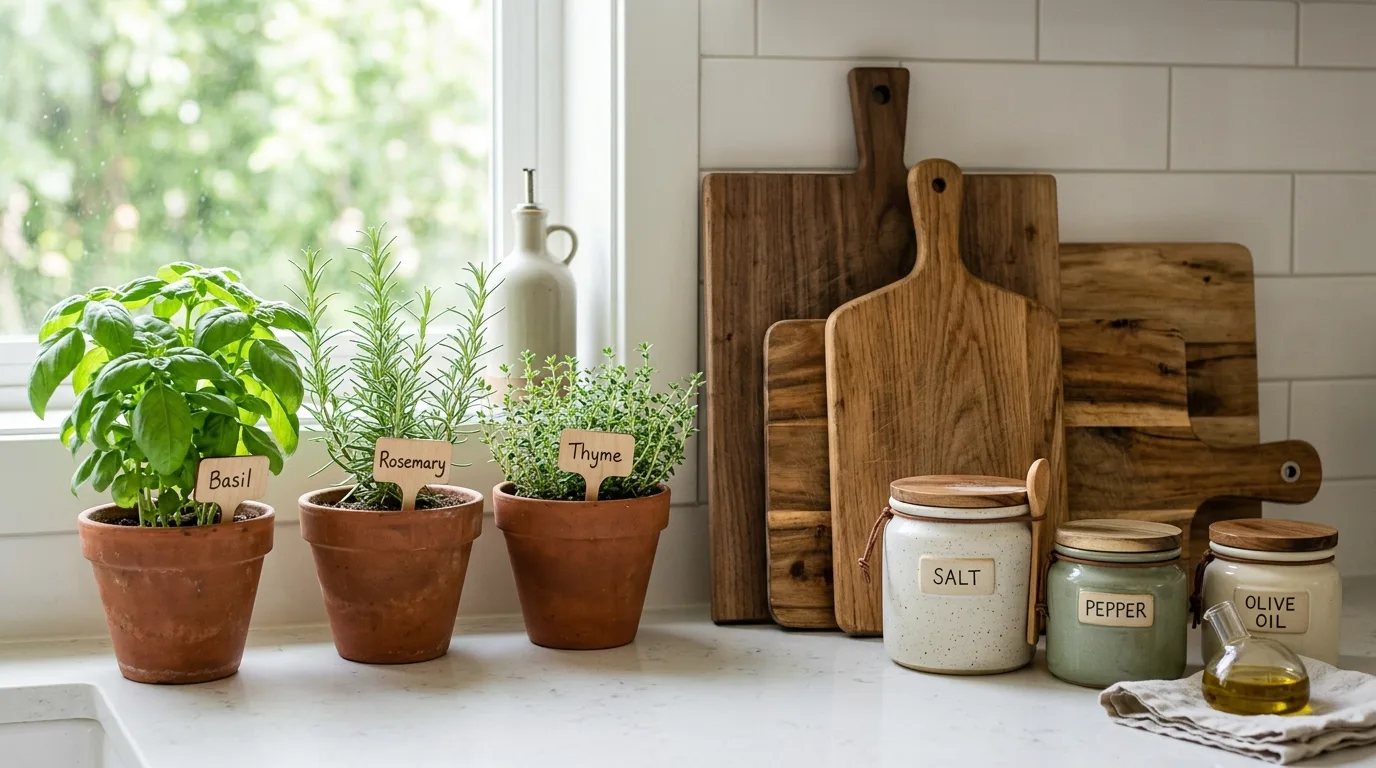 Pair green cabinetry with warm wood for natural depth inspiration for a green kitchen.